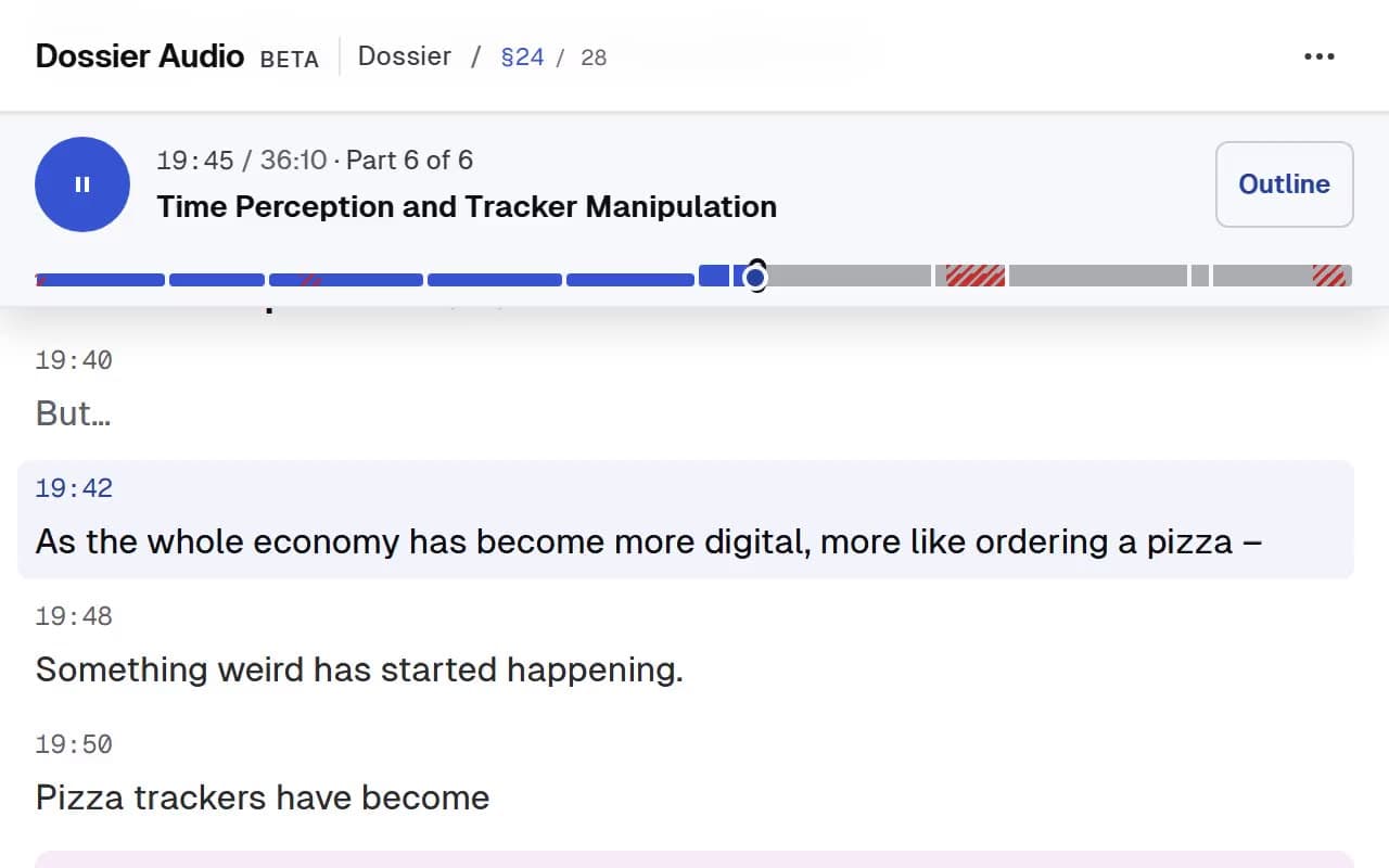 Playback at 2x on Tracker Manipulation: the transcript highlights the line being said